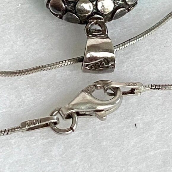 Sterling Silver 925 Round Faux Turquoise Bali Style Pendant Necklace 17" Chain - Picture 9 of 16